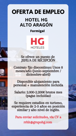 Imagen JEFE/A DE REPECIÓN - HOTEL HG ALTO ARAGÓN