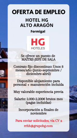 Imagen MAÎTRE / JEFE DE SALA - HOTEL HG ALTO ARAGÓN