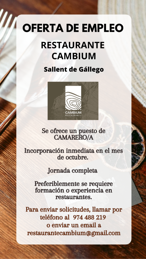 Imagen CAMARERO/A - RESTAURANTE CAMBIUM