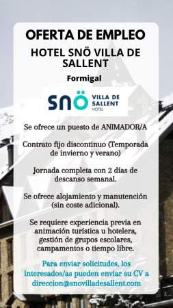 Imagen ANIMADOR/A - HOTEL SNö VILLA DE SALLENT