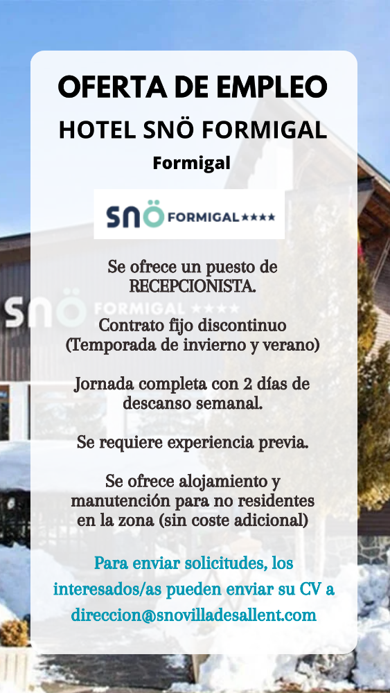 Imagen RECEPCIONISTA - HOTEL SNö FORMIGAL
