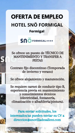 Imagen TÉCNICO DE MANTENIMIENTO Y TRANSFER A PISTAS - HOTEL SNö FORMIGAL