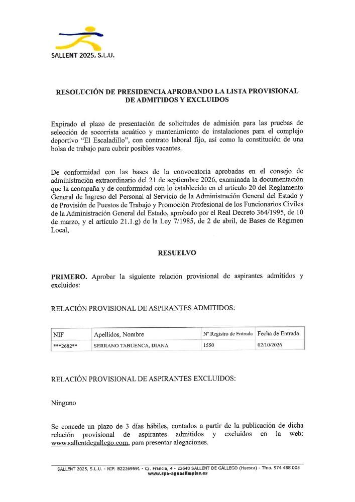 Imagen RESOLUCIÓN DE PRESIDENCIA APROBANDO LA LISTA PROVISIONAL DE ADMITIDOS Y EXCLUIDOS