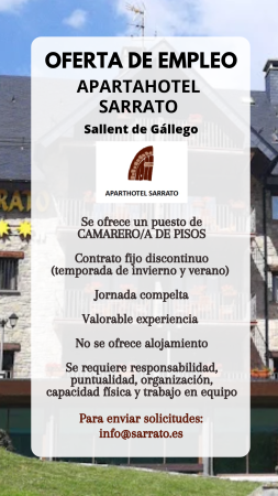 Imagen CAMARERO/A PISOS APARTHOTEL SARRATO