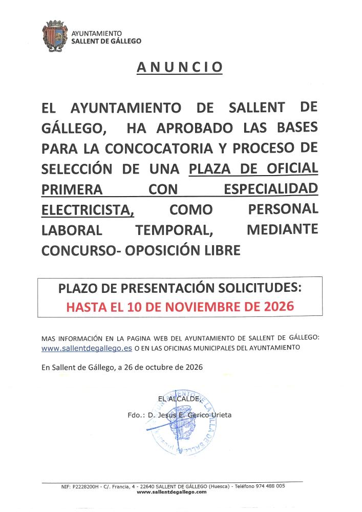 Imagen CONVOCATORIA 1 PLAZA OFICIAL PRIMERA CON ESPECIALIDAD EN ELECTRICIDAD