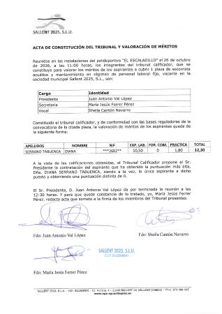 Imagen ACTA DE CONSTITUCIÓN DEL TRIBUNAL Y VALORACIÓN DE MÉRITOS